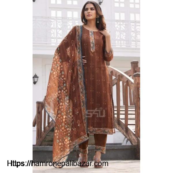 Brown Coloured Silk Kurtha Set