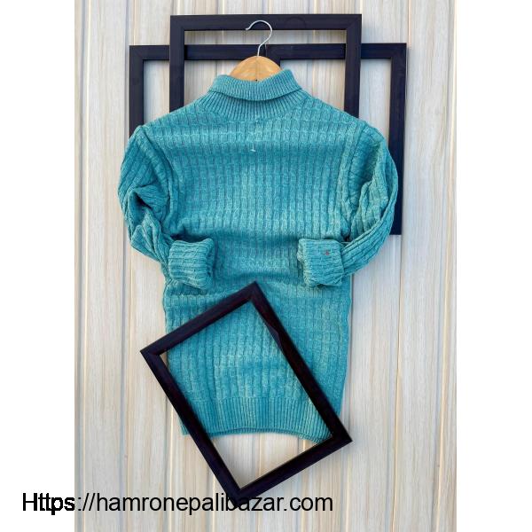 Heavy BIO WASHED WOLLEN KNITTED HIGH NECK PULLOVER Sweatshirt full sleeves in stock - 1/6