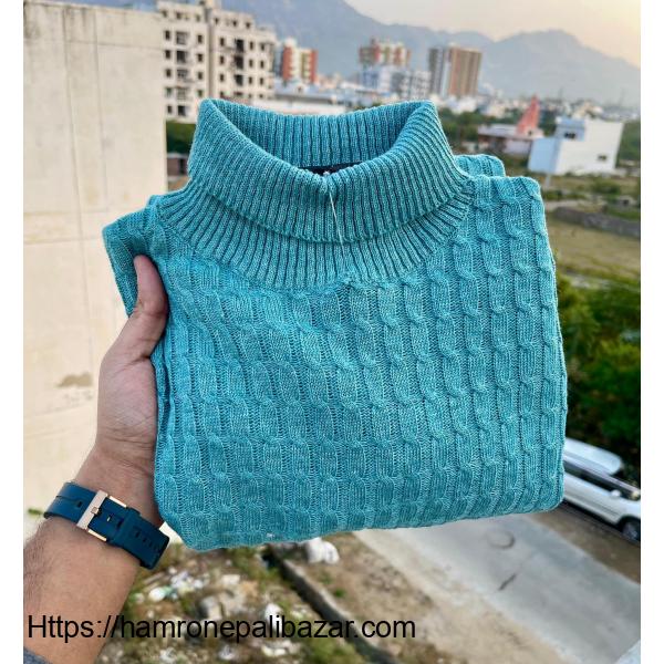Heavy BIO WASHED WOLLEN KNITTED HIGH NECK PULLOVER Sweatshirt full sleeves in stock - 5/6