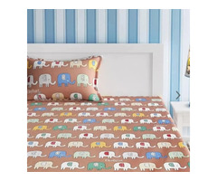 KIDS PRINT PURE COTTON DOUBLE SIZE BEDSHEET WITH 2 PILLOW COVERS