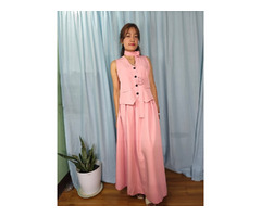 Waistcoat Skirt and Pant Set With Neck Belt - 2