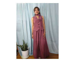 Waistcoat Skirt and Pant Set With Neck Belt - 3
