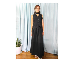 Waistcoat Skirt and Pant Set With Neck Belt - 4