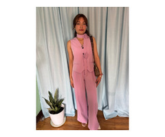 Waistcoat Skirt and Pant Set With Neck Belt - 6
