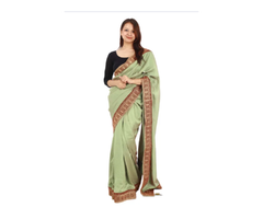 Green Dolka Silk Border Floral Embroidred Design Saree With Unstitched Blouse Set For Women