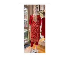 Banarasi Concept Design Dola -Silk Kurti Set For Women In Red