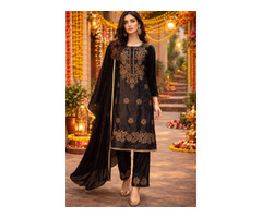 Velvet Three Piece Kurti Set - 2