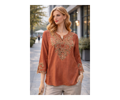 Cotton Embroidered Tops For Women - 4